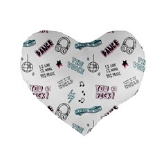 Music Themed Doodle Seamless Background Standard 16  Premium Heart Shape Cushions by Hannah976