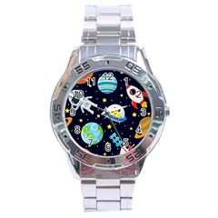 Space Seamless Pattern Illustration Stainless Steel Analogue Watch by Hannah976