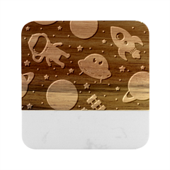 Space Seamless Pattern Illustration Marble Wood Coaster (square) by Hannah976