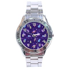 Space Seamless Pattern Stainless Steel Analogue Watch by Hannah976