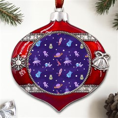 Space Seamless Pattern Metal Snowflake And Bell Red Ornament by Hannah976