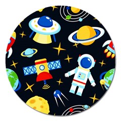 Space Seamless Pattern Cartoon Art Magnet 5  (round) by Hannah976