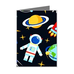 Space Seamless Pattern Cartoon Art Mini Greeting Card by Hannah976