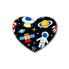 Space Seamless Pattern Cartoon Art Rubber Heart Coaster (4 Pack) by Hannah976