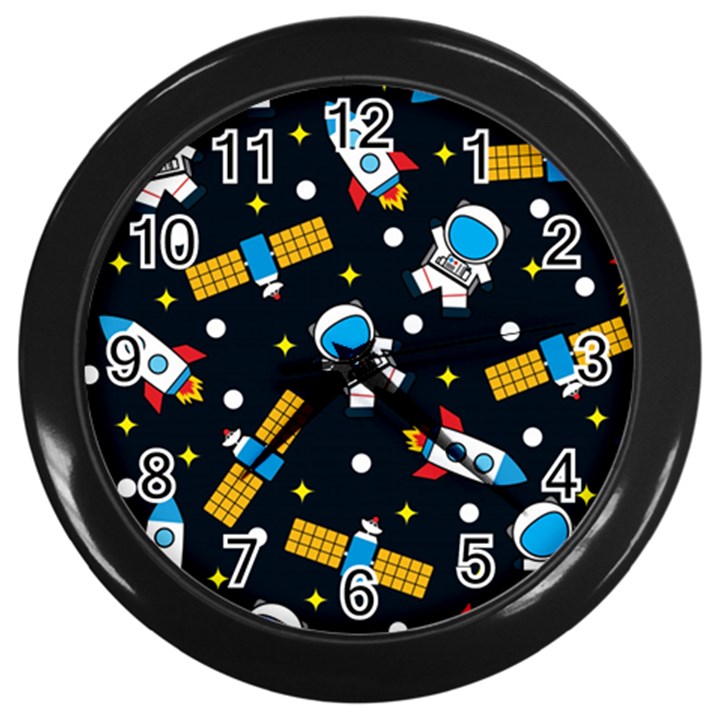 Seamless Adventure Space Vector Pattern Background Wall Clock (Black)