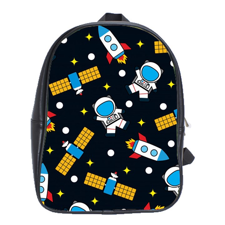 Seamless Adventure Space Vector Pattern Background School Bag (XL)