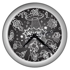 Vector Flat Space Design Background With Text Wall Clock (silver) by Hannah976