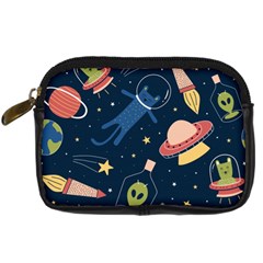 Seamless Pattern With Funny Aliens Cat Galaxy Digital Camera Leather Case by Hannah976