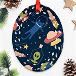 Seamless Pattern With Funny Aliens Cat Galaxy Ornament (Oval Filigree) Front