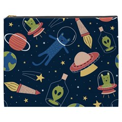 Seamless Pattern With Funny Aliens Cat Galaxy Cosmetic Bag (xxxl) by Hannah976