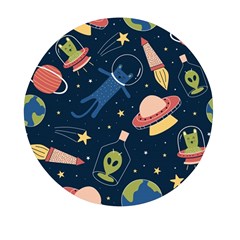 Seamless Pattern With Funny Aliens Cat Galaxy Mini Round Pill Box (pack Of 3) by Hannah976