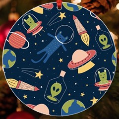 Seamless Pattern With Funny Aliens Cat Galaxy Uv Print Acrylic Ornament Round by Hannah976