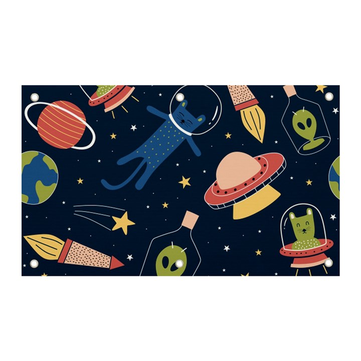 Seamless Pattern With Funny Aliens Cat Galaxy Banner and Sign 5  x 3 