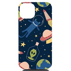 Seamless Pattern With Funny Aliens Cat Galaxy Iphone 14 Black Uv Print Case by Hannah976