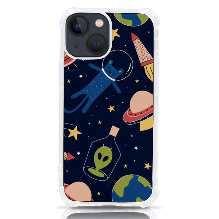 Seamless Pattern With Funny Aliens Cat Galaxy iPhone 13 mini TPU UV Print Case