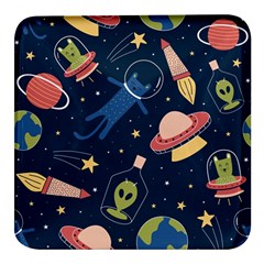 Seamless Pattern With Funny Aliens Cat Galaxy Square Glass Fridge Magnet (4 Pack) by Hannah976