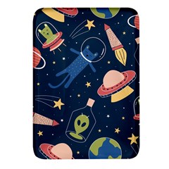 Seamless Pattern With Funny Aliens Cat Galaxy Rectangular Glass Fridge Magnet (4 Pack) by Hannah976