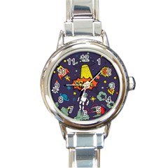 Vector Flat Space Design Background Round Italian Charm Watch by Hannah976