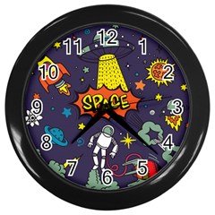 Vector Flat Space Design Background Wall Clock (black) by Hannah976