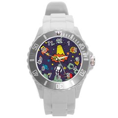 Vector Flat Space Design Background Round Plastic Sport Watch (l) by Hannah976