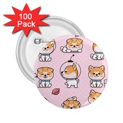 Set Kawaii Smile Japanese Dog Akita Inu Cartoon 2 25  Buttons (100 Pack)  by Hannah976