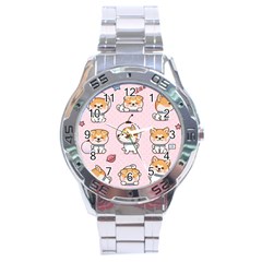 Set Kawaii Smile Japanese Dog Akita Inu Cartoon Stainless Steel Analogue Watch by Hannah976