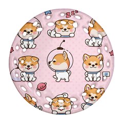 Set Kawaii Smile Japanese Dog Akita Inu Cartoon Round Filigree Ornament (two Sides) by Hannah976