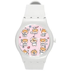 Set Kawaii Smile Japanese Dog Akita Inu Cartoon Round Plastic Sport Watch (m) by Hannah976