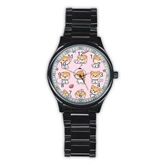 Set Kawaii Smile Japanese Dog Akita Inu Cartoon Stainless Steel Round Watch by Hannah976