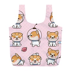 Set Kawaii Smile Japanese Dog Akita Inu Cartoon Full Print Recycle Bag (l) by Hannah976