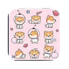 Set Kawaii Smile Japanese Dog Akita Inu Cartoon Square Metal Box (black) by Hannah976