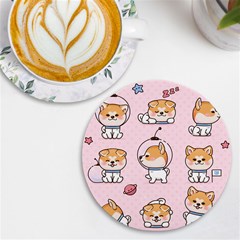 Set Kawaii Smile Japanese Dog Akita Inu Cartoon Uv Print Round Tile Coaster by Hannah976