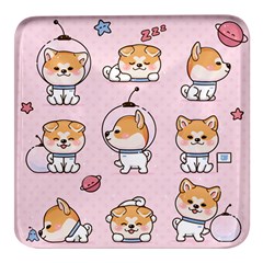 Set Kawaii Smile Japanese Dog Akita Inu Cartoon Square Glass Fridge Magnet (4 Pack) by Hannah976