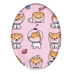 Set Kawaii Smile Japanese Dog Akita Inu Cartoon Oval Glass Fridge Magnet (4 Pack) by Hannah976