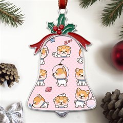 Set Kawaii Smile Japanese Dog Akita Inu Cartoon Metal Holly Leaf Bell Ornament by Hannah976