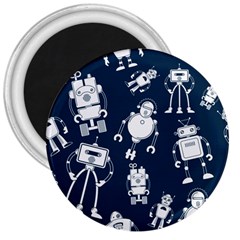 White Robot Blue Seamless Pattern 3  Magnets by Hannah976