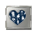 White Robot Blue Seamless Pattern Mega Link Heart Italian Charm (18mm) Front