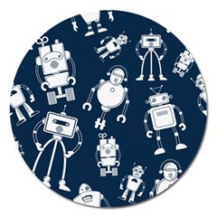 White Robot Blue Seamless Pattern Magnet 5  (round) by Hannah976