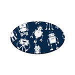 White Robot Blue Seamless Pattern Sticker Oval (100 pack) Front