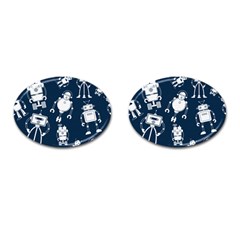 White Robot Blue Seamless Pattern Cufflinks (oval) by Hannah976