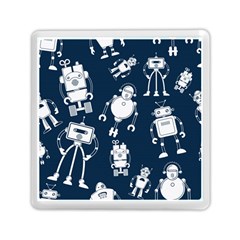 White Robot Blue Seamless Pattern Memory Card Reader (square) by Hannah976