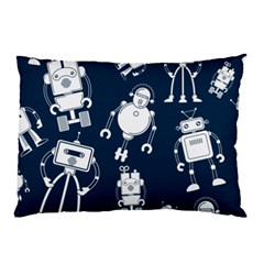 White Robot Blue Seamless Pattern Pillow Case (two Sides) by Hannah976