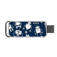 White Robot Blue Seamless Pattern Portable Usb Flash (one Side) by Hannah976