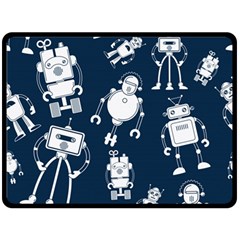 White Robot Blue Seamless Pattern Two Sides Fleece Blanket (large) by Hannah976