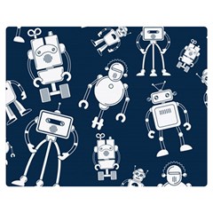 White Robot Blue Seamless Pattern Two Sides Premium Plush Fleece Blanket (medium) by Hannah976