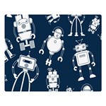 White Robot Blue Seamless Pattern Two Sides Premium Plush Fleece Blanket (Large) Blanket Back