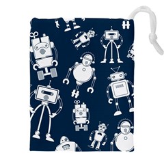 White Robot Blue Seamless Pattern Drawstring Pouch (4xl) by Hannah976