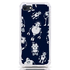 White Robot Blue Seamless Pattern Iphone Se by Hannah976