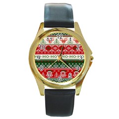 Ugly Sweater Merry Christmas  Round Gold Metal Watch by artworkshop