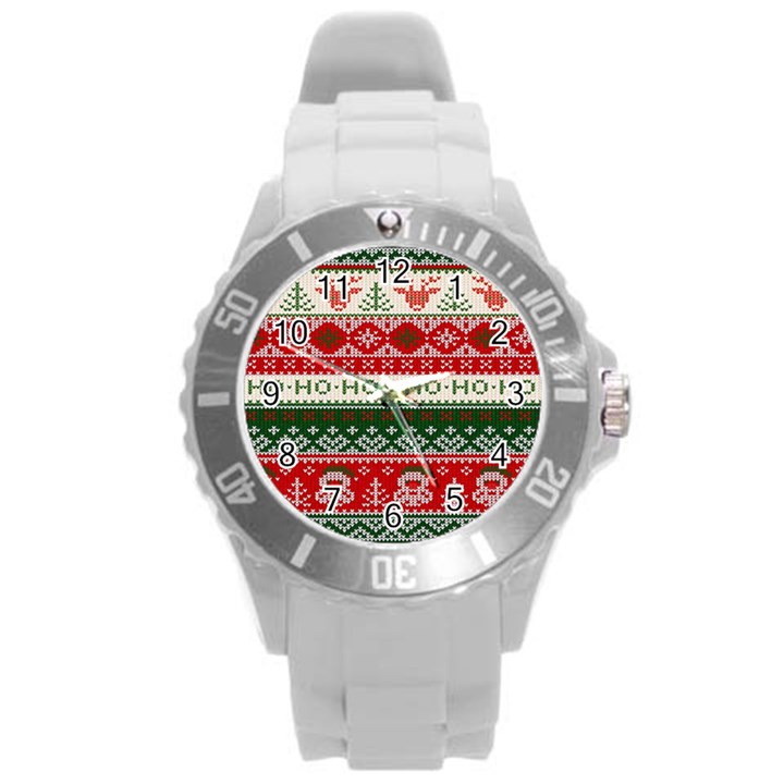 Ugly Sweater Merry Christmas  Round Plastic Sport Watch (L)